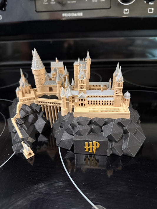 Wizard Castle Diorama Custom 3D Decor with HP Logo Base Fantasy Architecture Model Collection